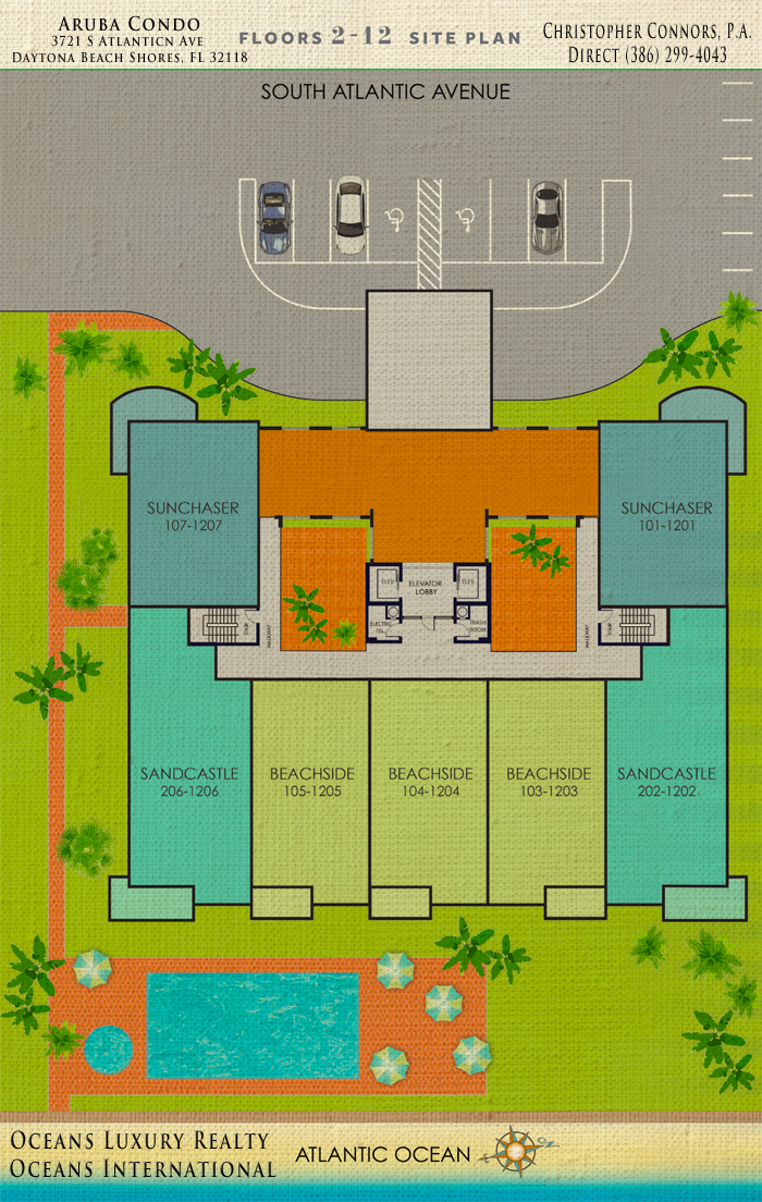 Aruba 2nd Floor Site Plan - Aruba Condo For Sale - 3731 S Atlantic Ave Daytona Beach Shores
